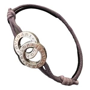 Bulgari Silver Charm Bracelet with dark purple/brown Cord